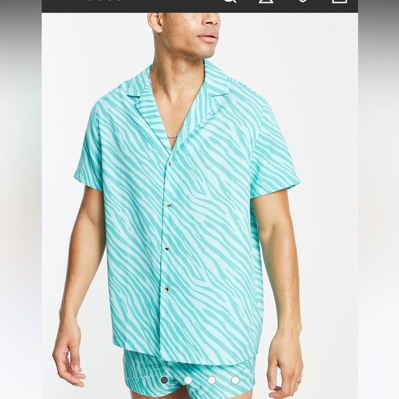 ASOS DESIGN relaxed revere shirt in blue zebra print - Picture 1 of 9